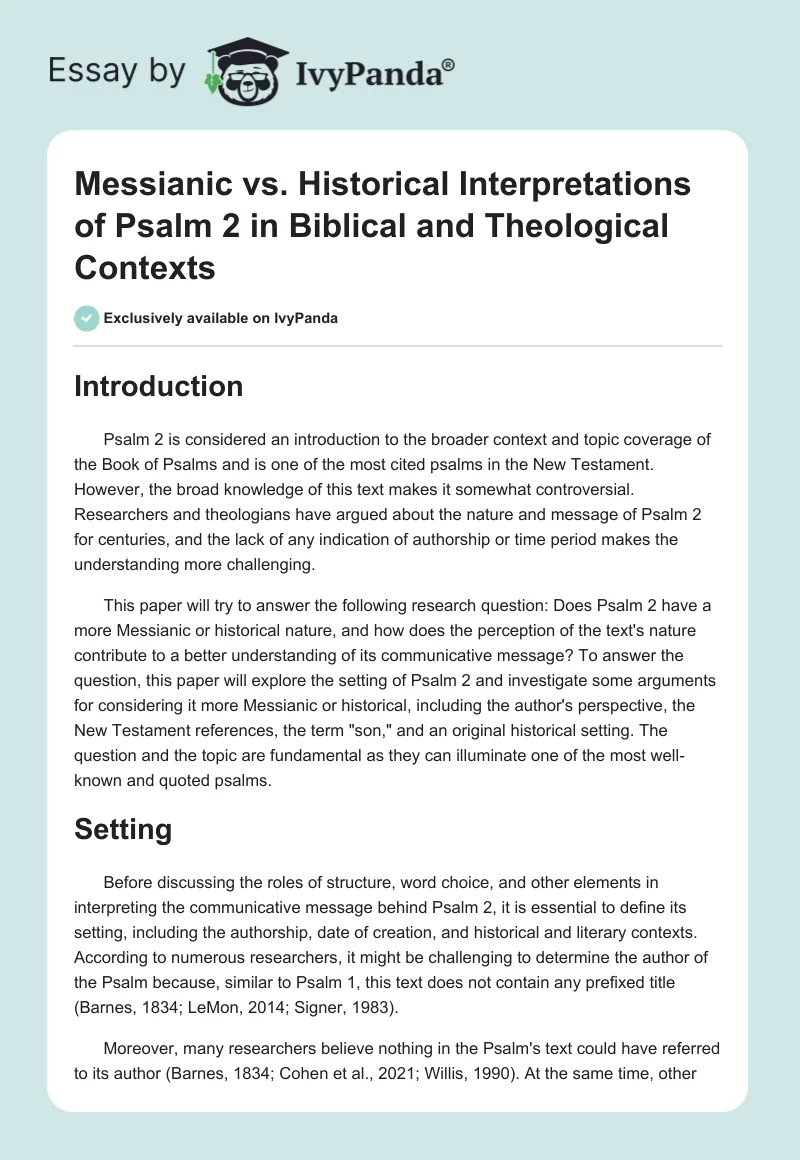 Messianic vs. Historical Interpretations of Psalm 2 in Biblical and Theological Contexts. Page 1