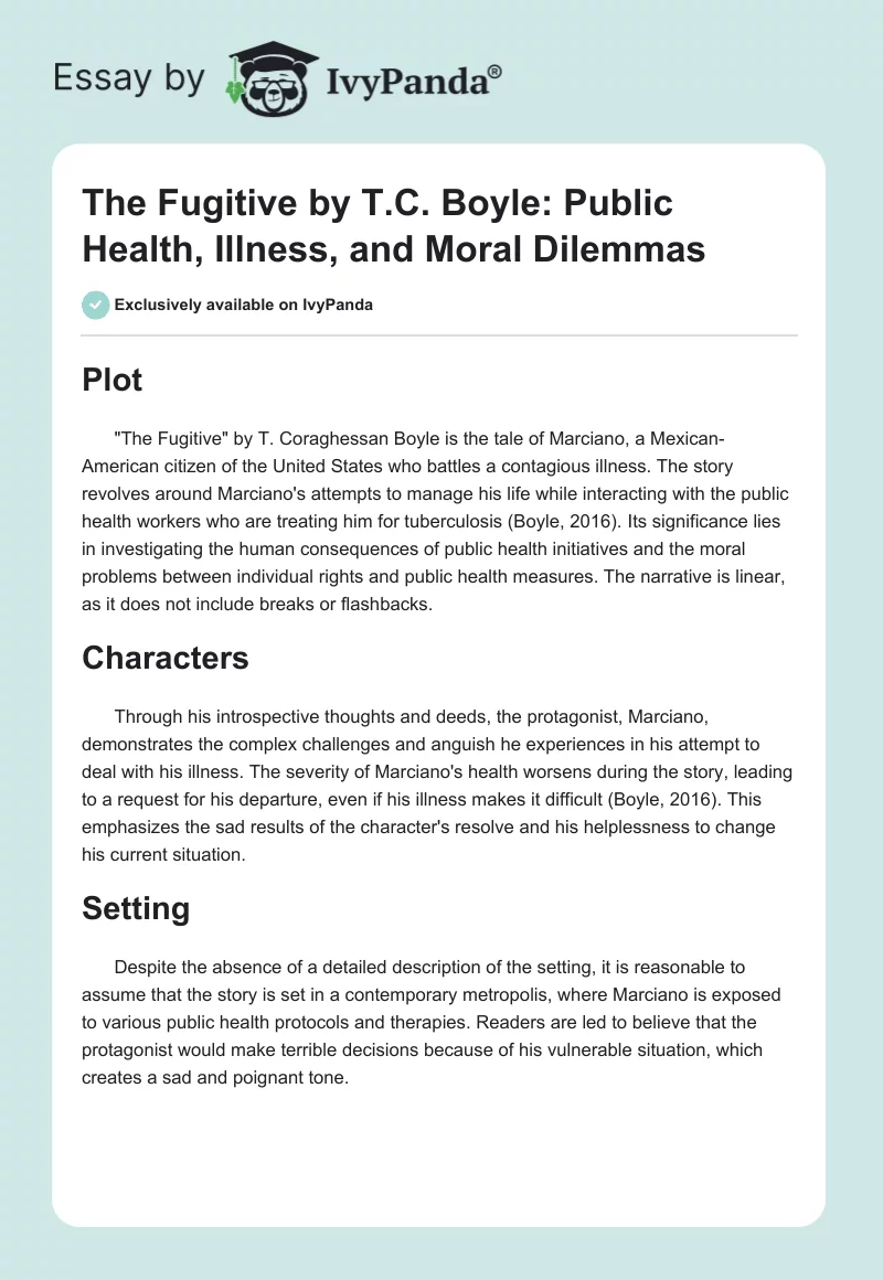 "The Fugitive" by T.C. Boyle: Public Health, Illness, and Moral Dilemmas. Page 1