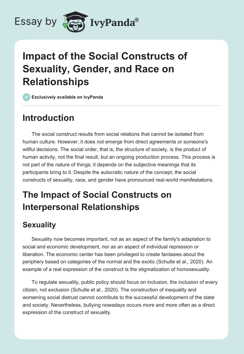 Impact of the Social Constructs of Sexuality, Gender, and Race on Relationships. Page 1