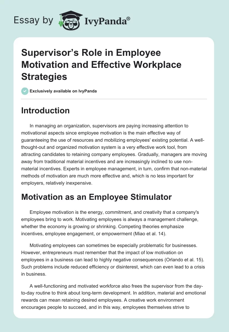 Supervisor’s Role in Employee Motivation and Effective Workplace Strategies. Page 1