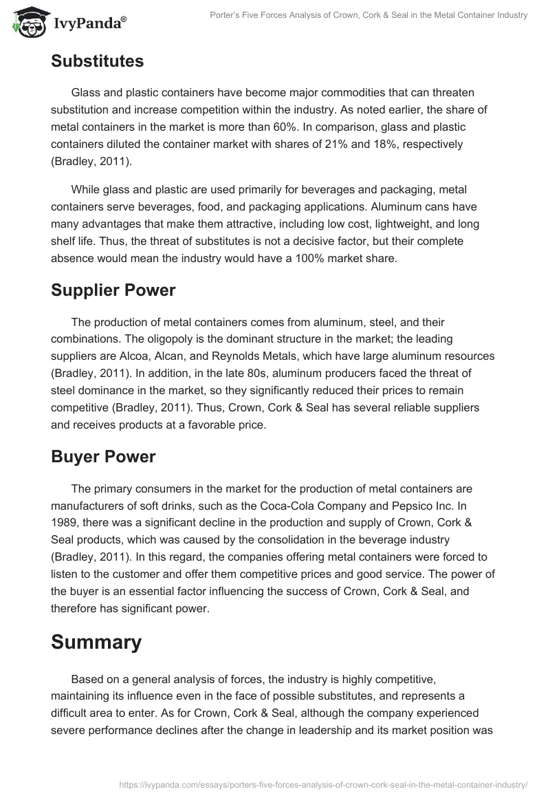 Porter’s Five Forces Analysis of Crown, Cork & Seal in the Metal Container Industry. Page 2