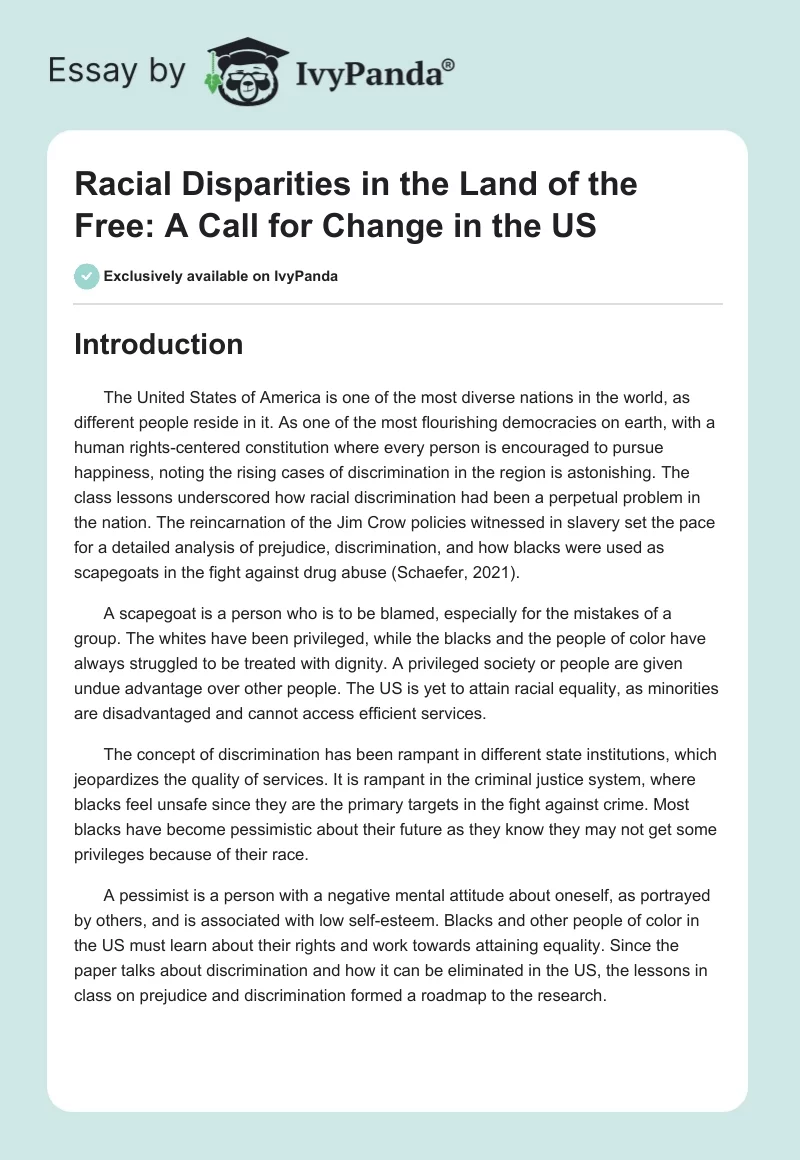 Racial Disparities in the Land of the Free: A Call for Change in the US. Page 1