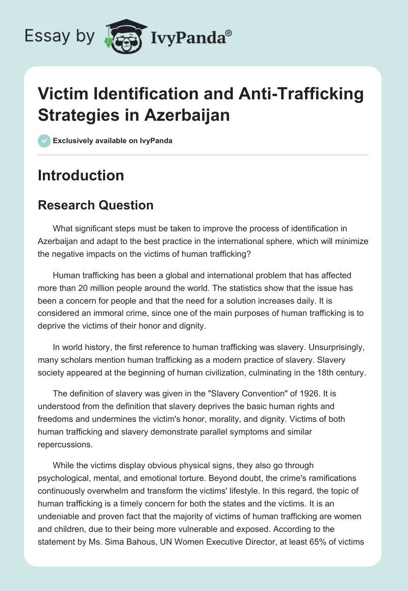 Victim Identification and Anti-Trafficking Strategies in Azerbaijan. Page 1