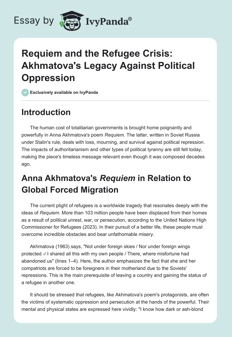"Requiem" and the Refugee Crisis: Akhmatova's Legacy Against Political Oppression. Page 1