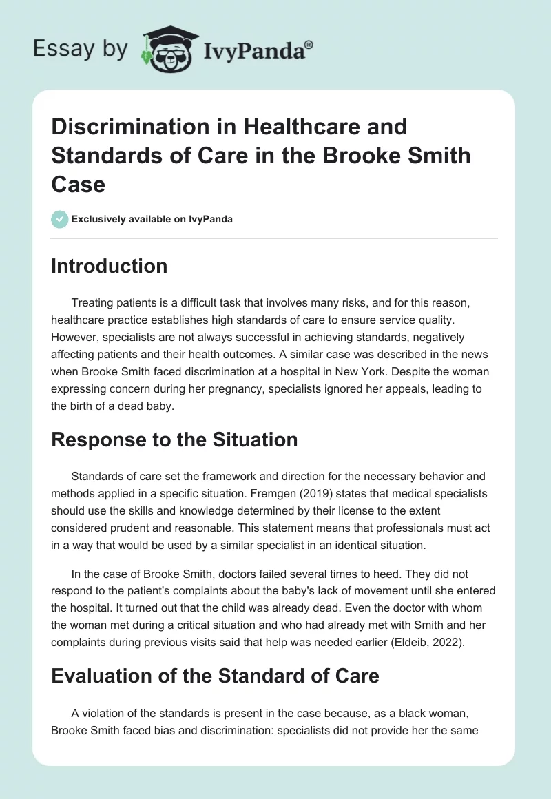 Discrimination in Healthcare and Standards of Care in the Brooke Smith Case. Page 1