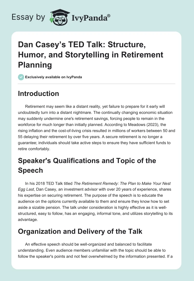 Dan Casey’s TED Talk: Structure, Humor, and Storytelling in Retirement Planning. Page 1