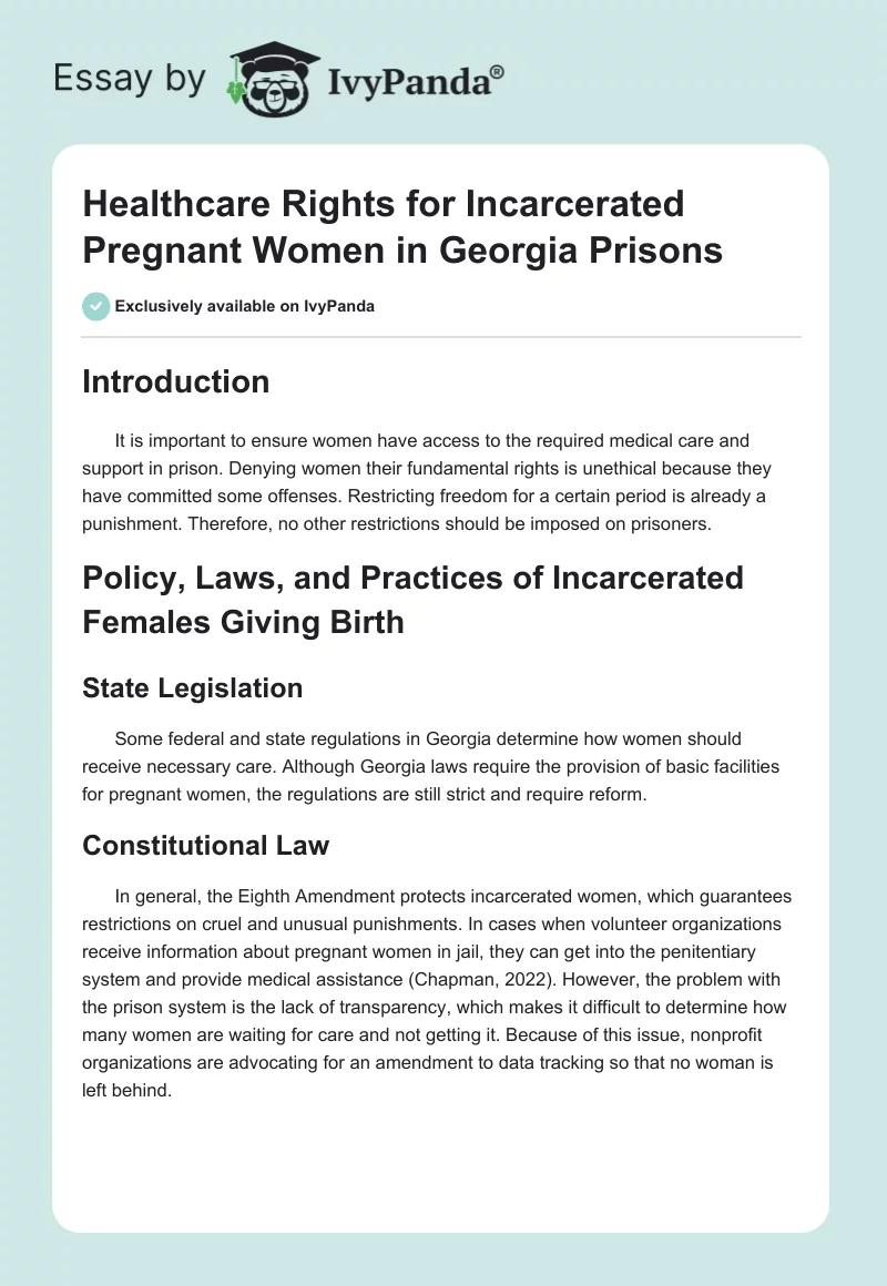Healthcare Rights for Incarcerated Pregnant Women in Georgia Prisons. Page 1