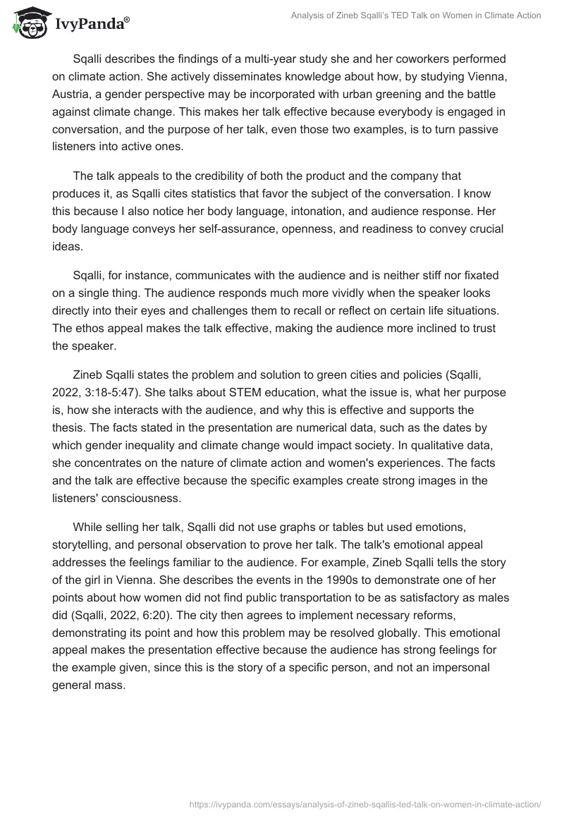 Analysis of Zineb Sqalli’s TED Talk on Women in Climate Action. Page 2