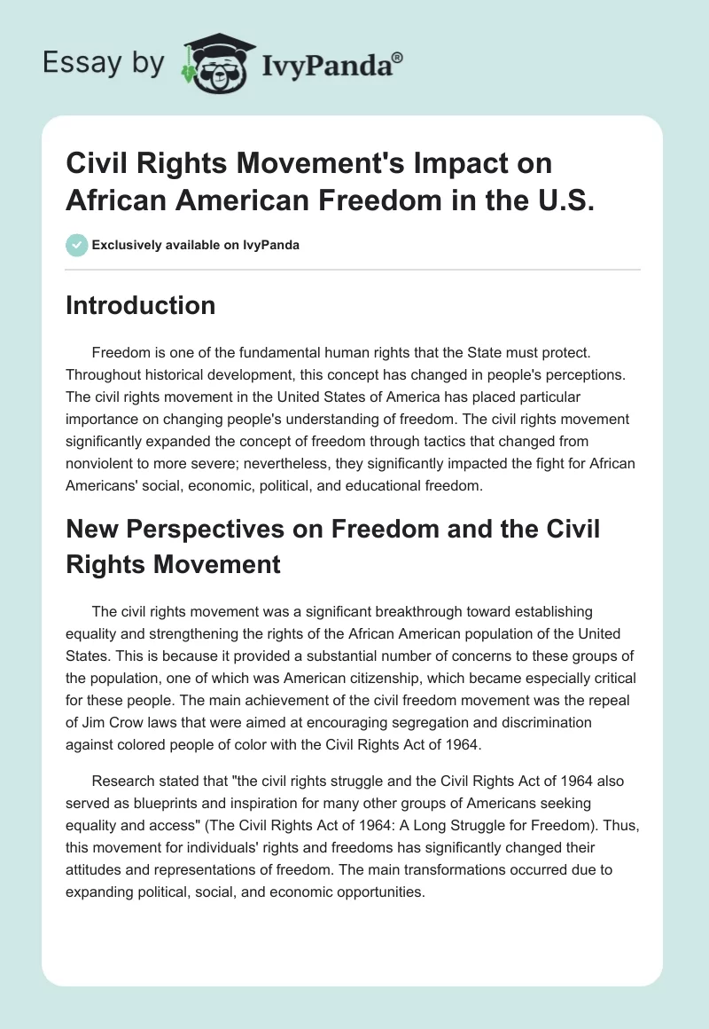 Civil Rights Movement's Impact on African American Freedom in the U.S.. Page 1