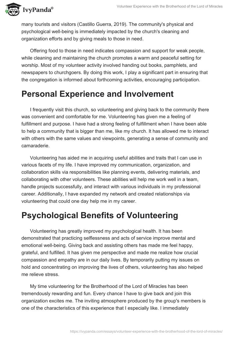 Volunteer Experience with the Brotherhood of the Lord of Miracles. Page 2