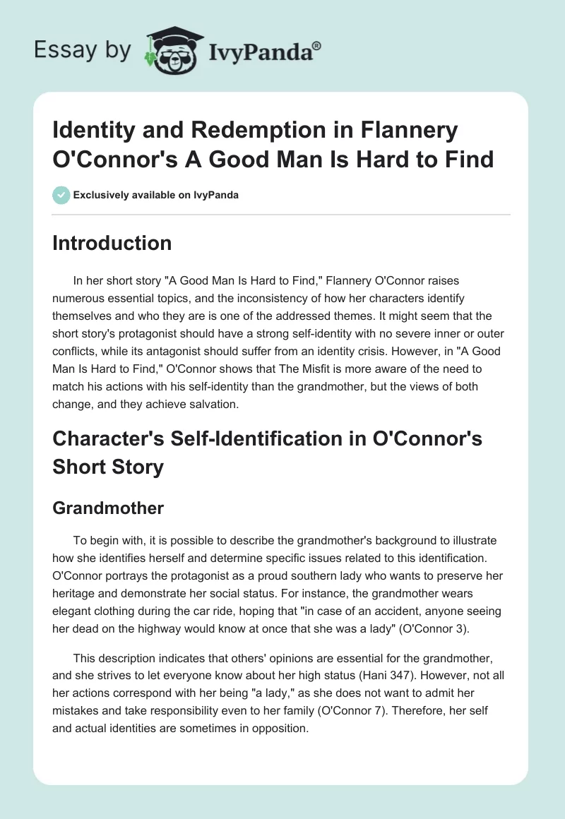 Identity and Redemption in Flannery O'Connor's "A Good Man Is Hard to Find". Page 1