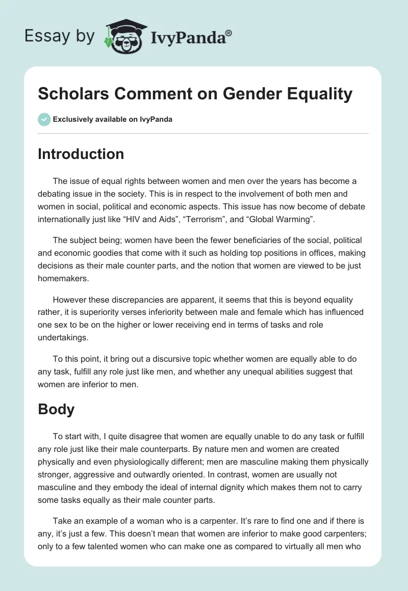 Scholars Comment on Gender Equality. Page 1