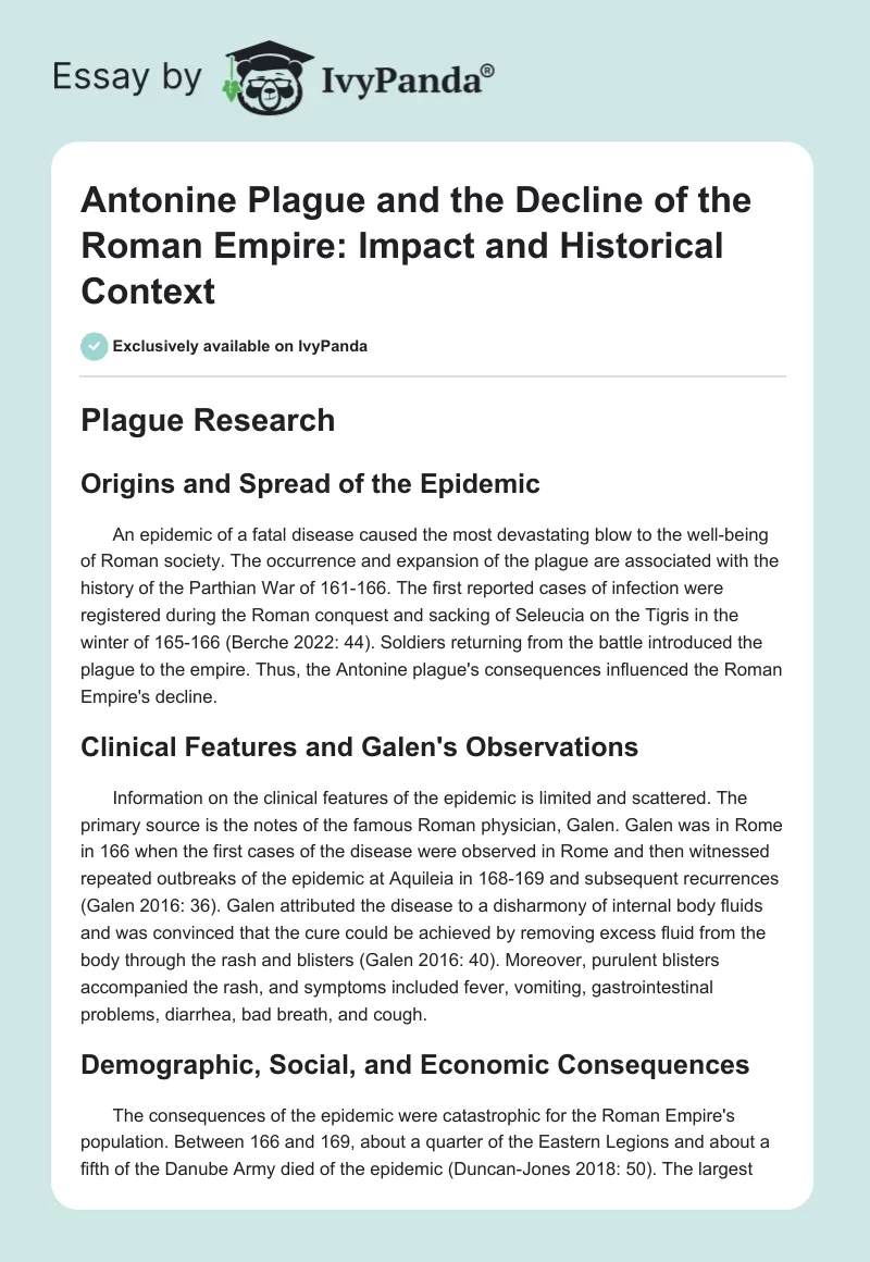 Antonine Plague and the Decline of the Roman Empire: Impact and Historical Context. Page 1