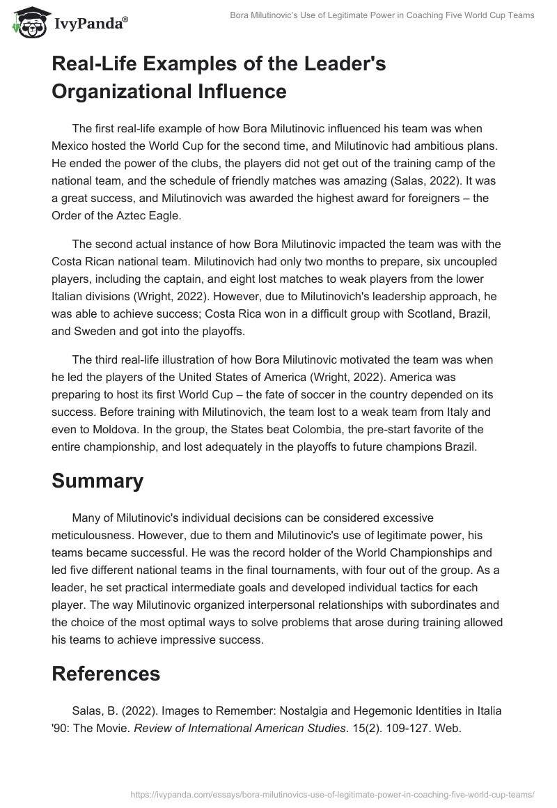 Bora Milutinovic’s Use of Legitimate Power in Coaching Five World Cup Teams. Page 2