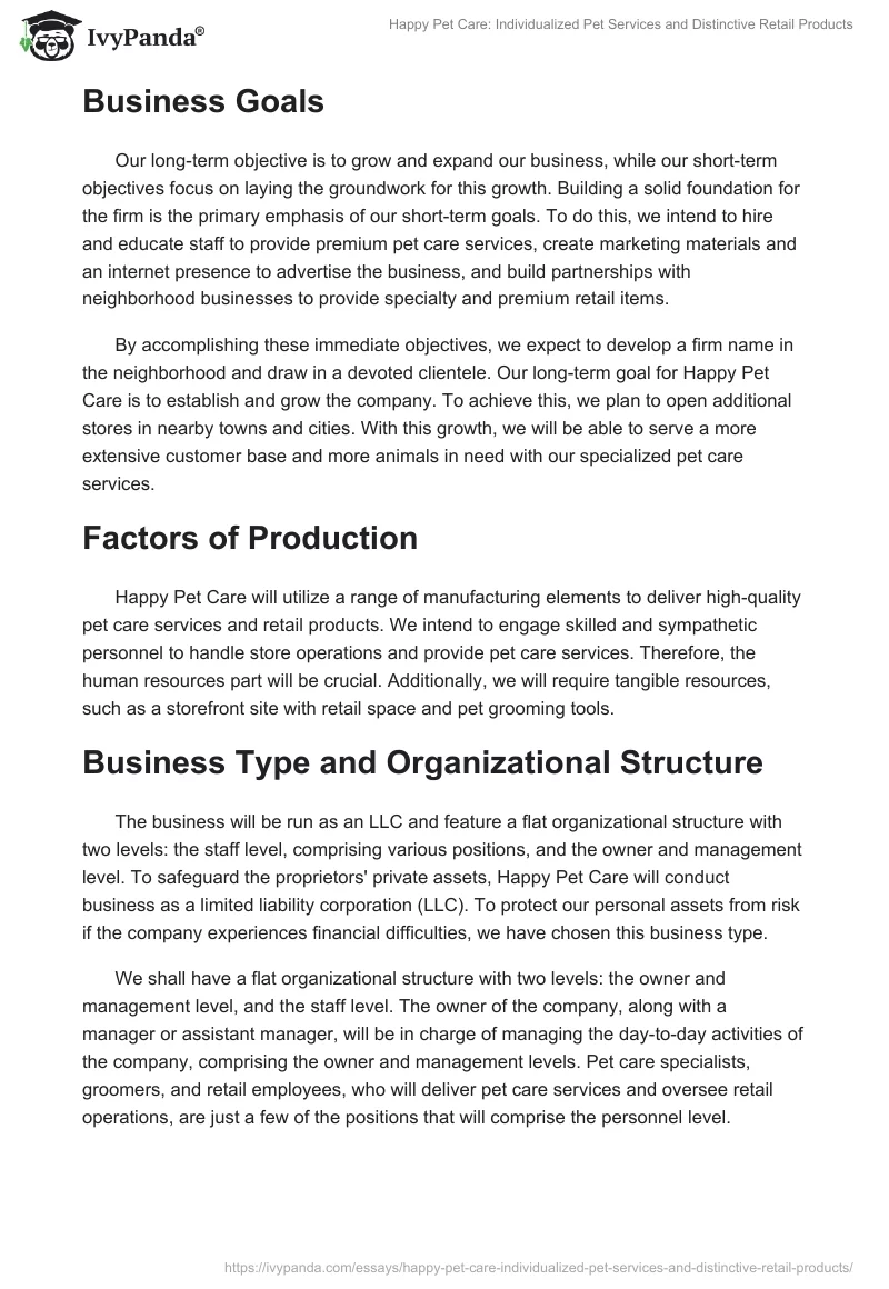 Happy Pet Care: Individualized Pet Services and Distinctive Retail Products. Page 2
