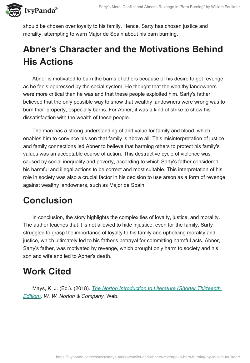 Sarty’s Moral Conflict and Abner’s Revenge in “Barn Burning” by William Faulkner. Page 2