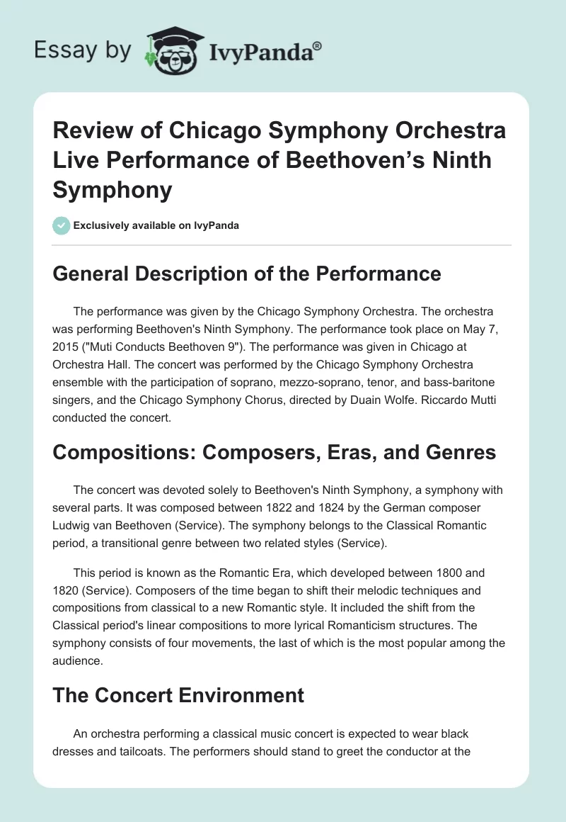 Review of Chicago Symphony Orchestra Live Performance of Beethoven’s Ninth Symphony. Page 1