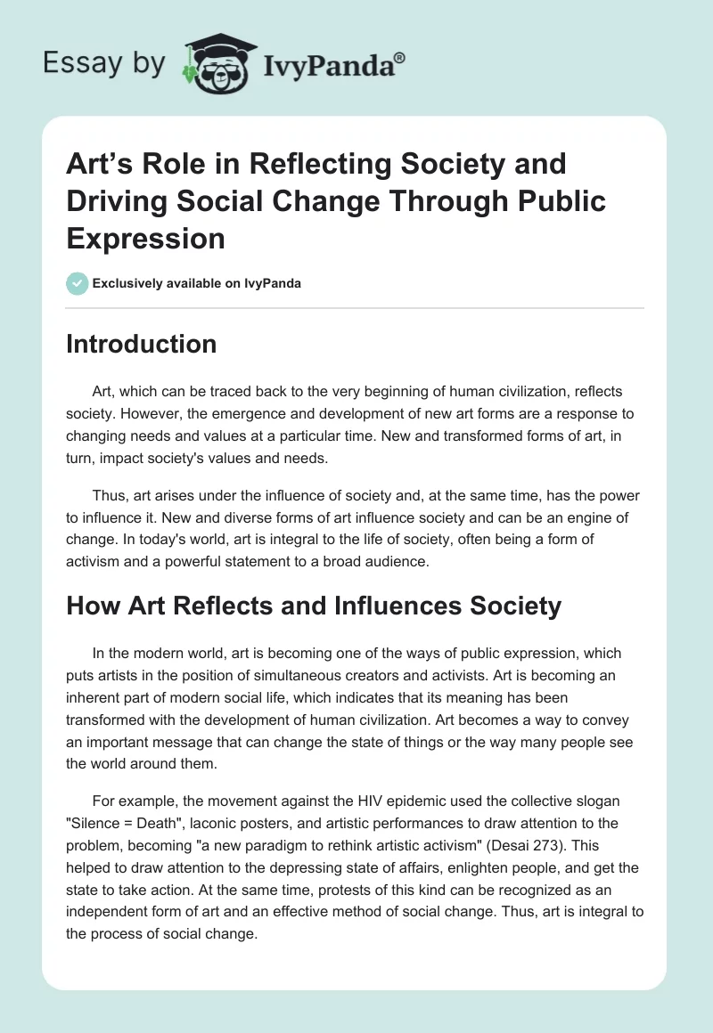 Art’s Role in Reflecting Society and Driving Social Change Through Public Expression. Page 1