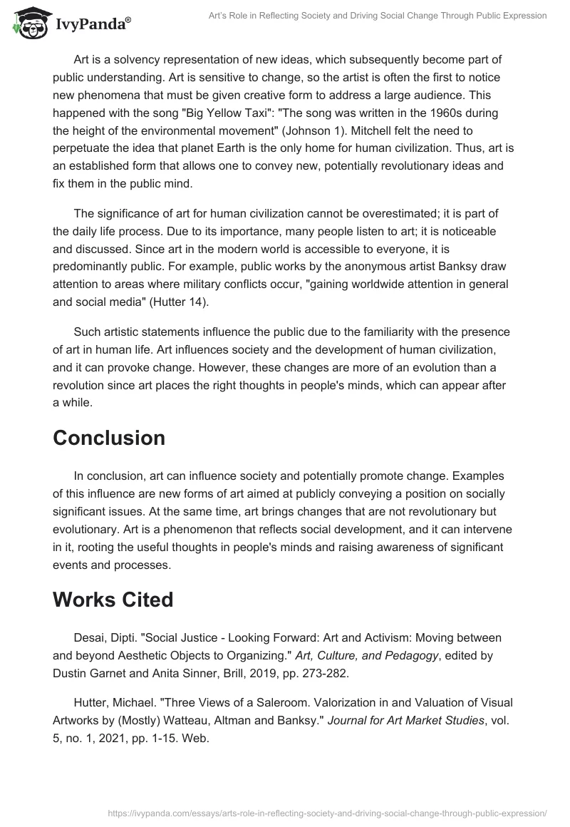 Art’s Role in Reflecting Society and Driving Social Change Through Public Expression. Page 2