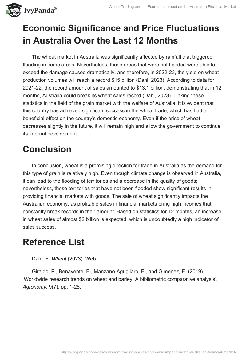 Wheat Trading and Its Economic Impact on the Australian Financial Market. Page 2