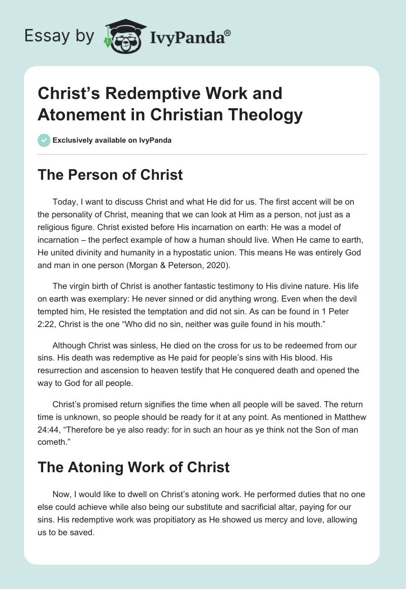 Christ’s Redemptive Work and Atonement in Christian Theology. Page 1