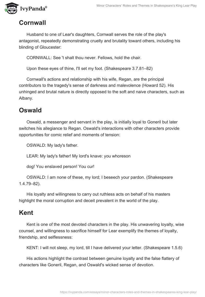 Minor Characters’ Roles and Themes in Shakespeare’s King Lear Play. Page 2