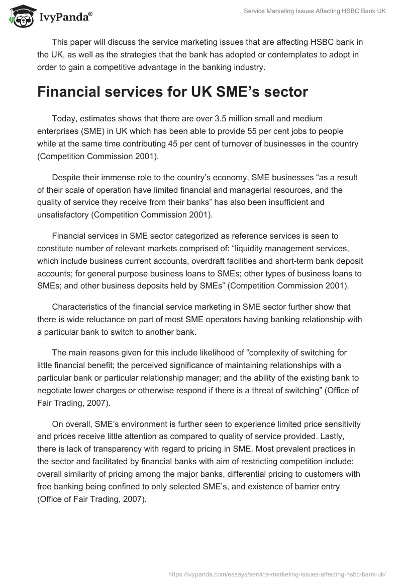 Service Marketing Issues Affecting HSBC Bank UK. Page 2