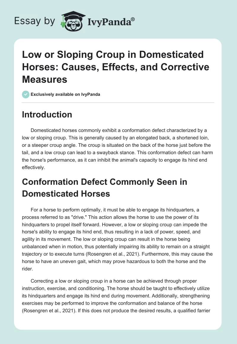 Low or Sloping Croup in Domesticated Horses: Causes, Effects, and Corrective Measures. Page 1
