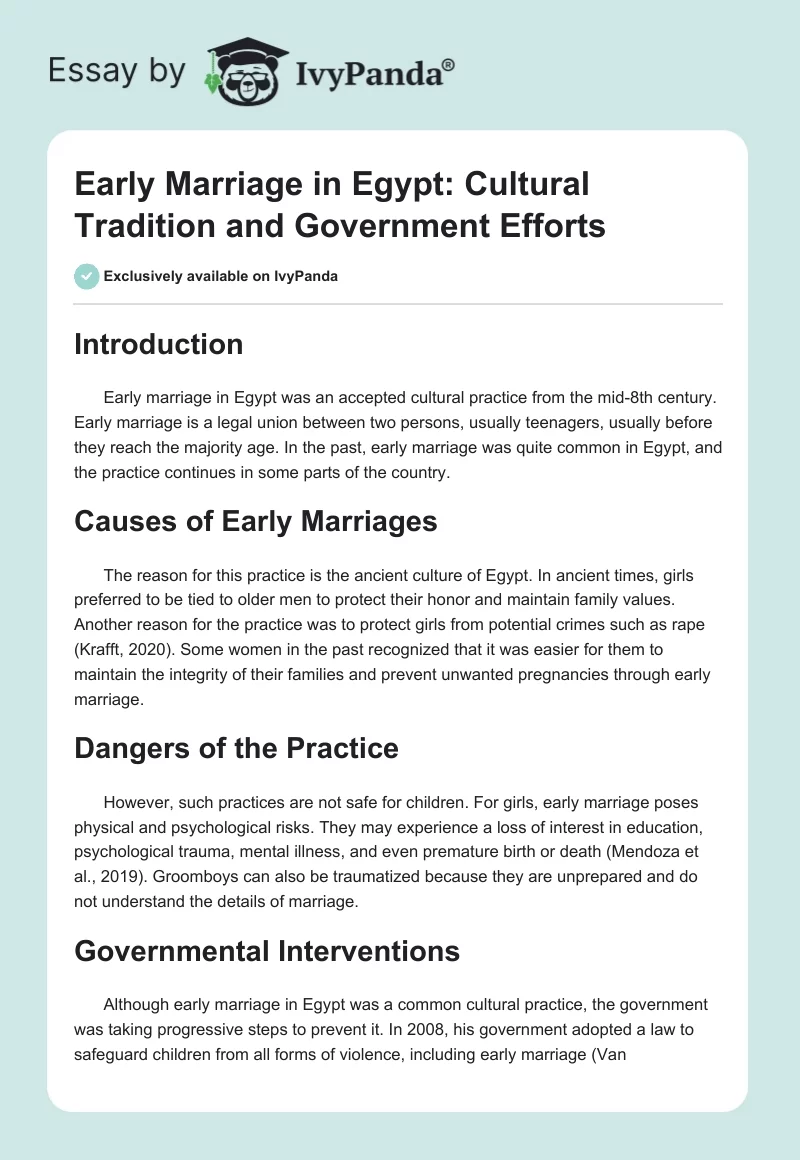 Early Marriage in Egypt: Cultural Tradition and Government Efforts. Page 1