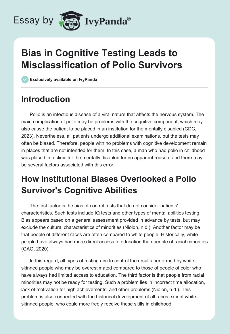 Bias in Cognitive Testing Leads to Misclassification of Polio Survivors. Page 1