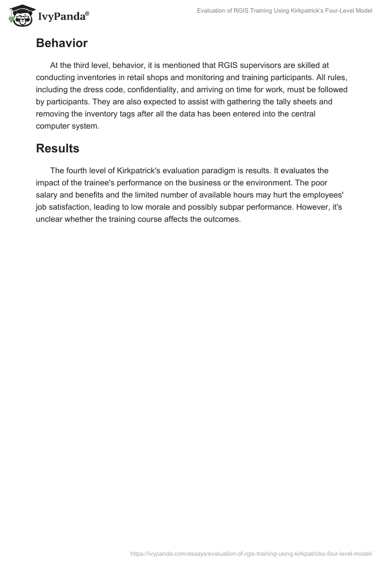Evaluation of RGIS Training Using Kirkpatrick’s Four-Level Model. Page 2