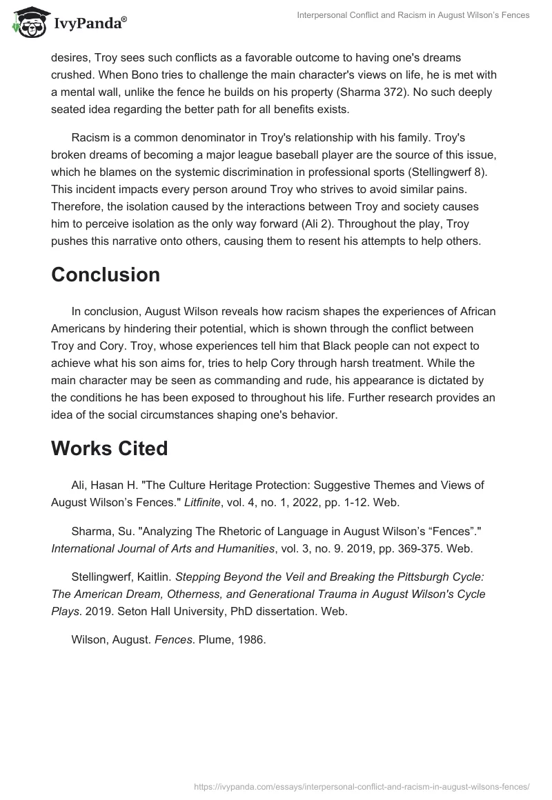 Interpersonal Conflict and Racism in August Wilson’s Fences. Page 2
