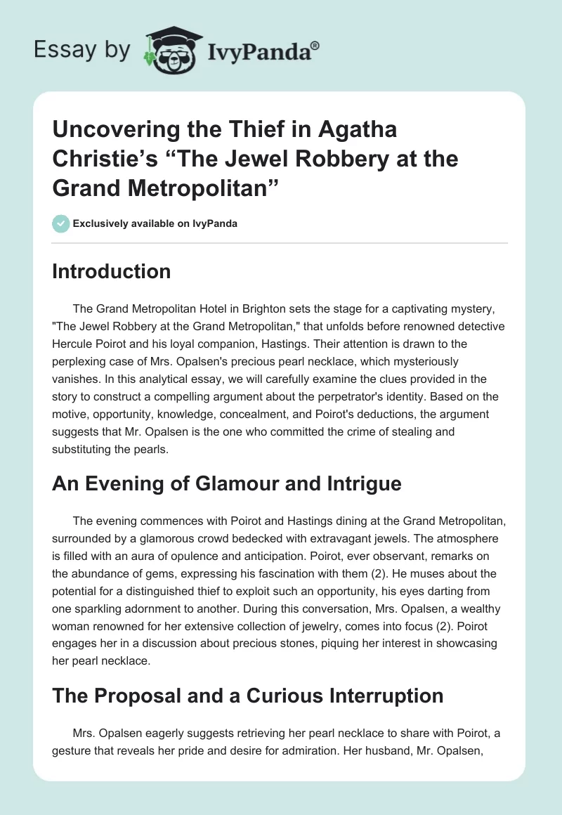 Uncovering the Thief in Agatha Christie’s “The Jewel Robbery at the Grand Metropolitan”. Page 1