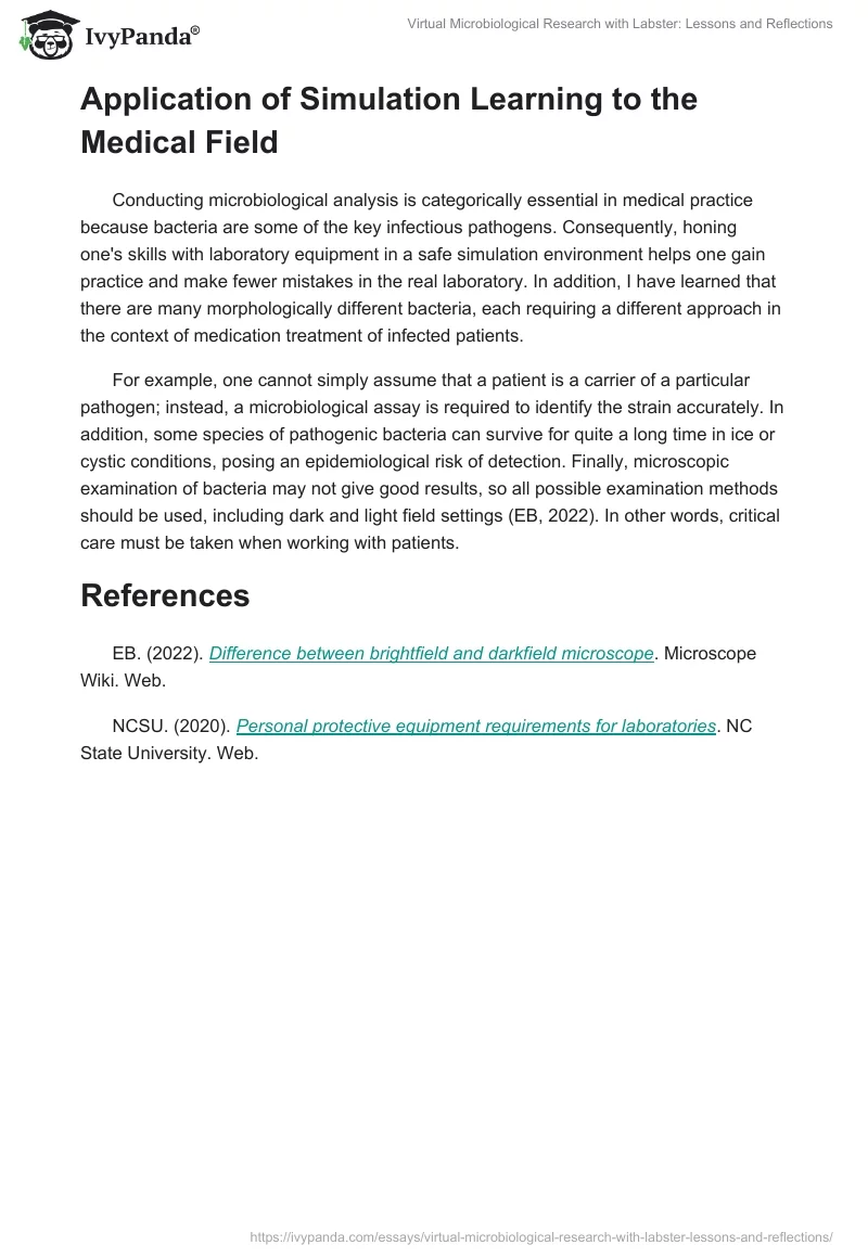 Virtual Microbiological Research with Labster: Lessons and Reflections. Page 2