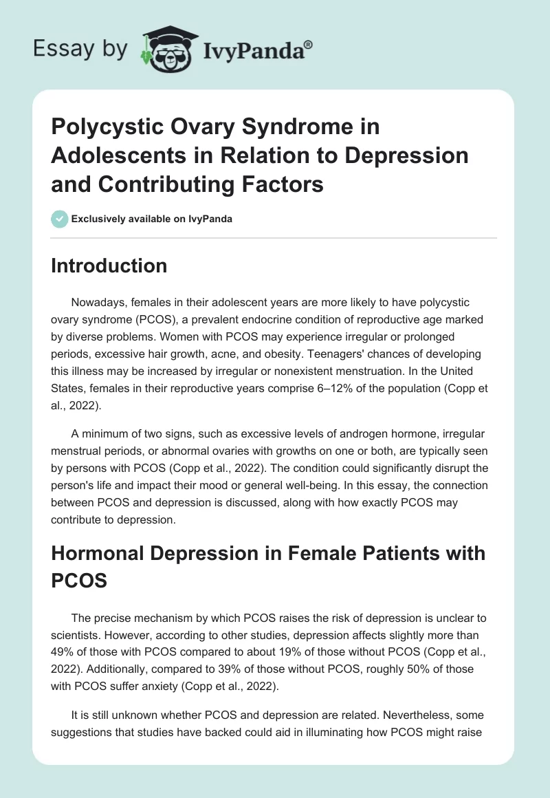 Polycystic Ovary Syndrome in Adolescents in Relation to Depression and Contributing Factors. Page 1