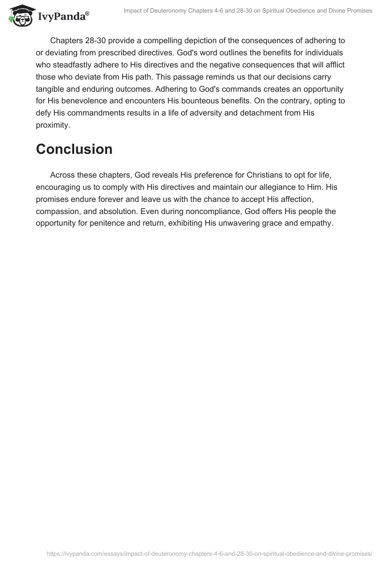 Impact of Deuteronomy Chapters 4-6 and 28-30 on Spiritual Obedience and Divine Promises. Page 2