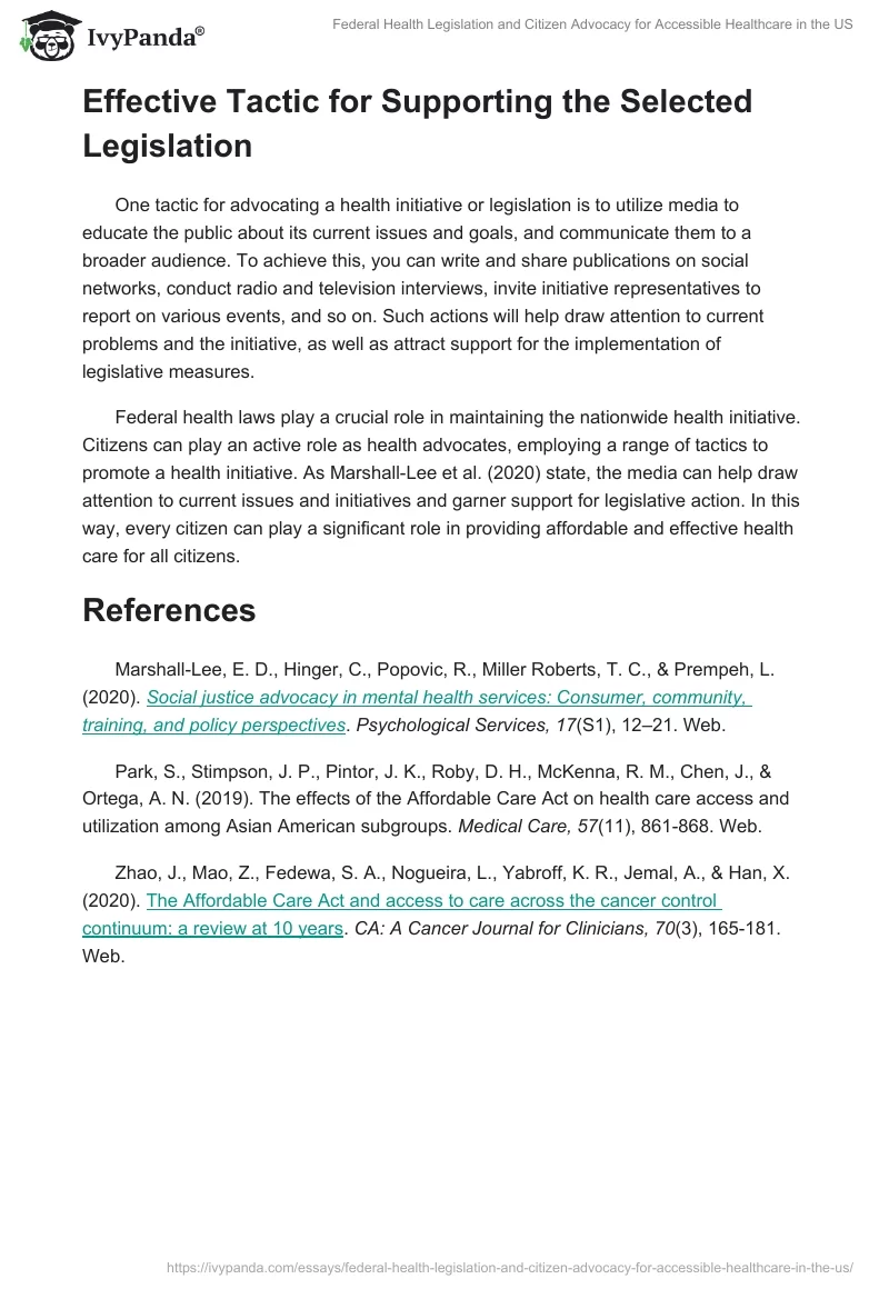 Federal Health Legislation and Citizen Advocacy for Accessible Healthcare in the US. Page 2