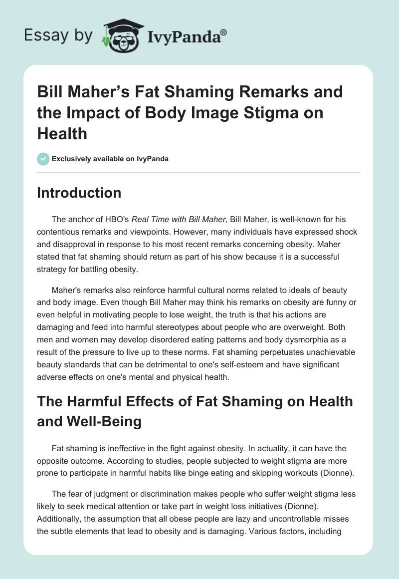 Bill Maher’s Fat Shaming Remarks and the Impact of Body Image Stigma on Health. Page 1