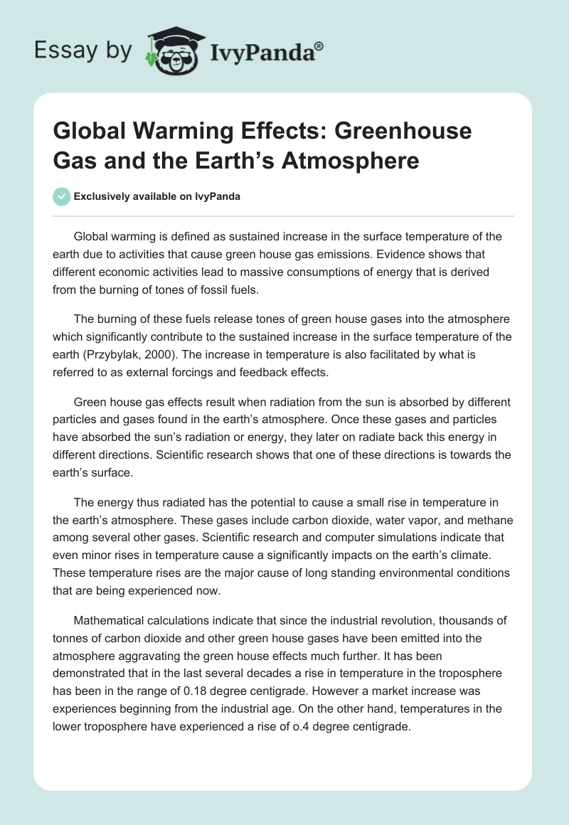 Global Warming Effects: Greenhouse Gas and the Earth’s Atmosphere. Page 1