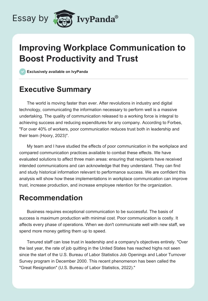 Improving Workplace Communication to Boost Productivity and Trust. Page 1
