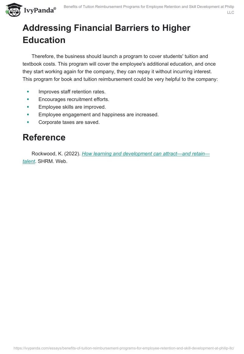 Benefits of Tuition Reimbursement Programs for Employee Retention and Skill Development at Philip LLC. Page 2