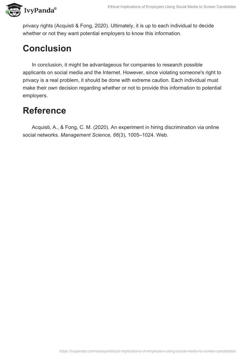 Ethical Implications of Employers Using Social Media to Screen Candidates. Page 2