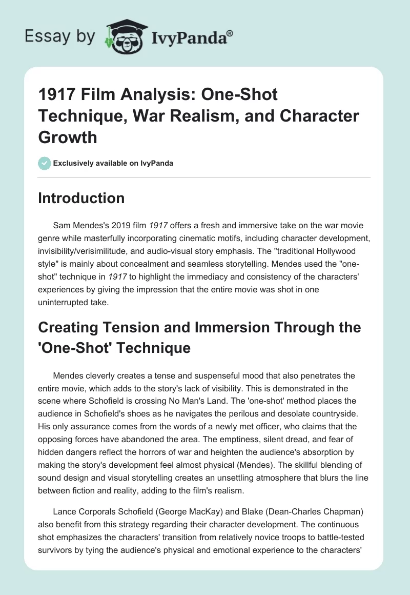 "1917" Film Analysis: One-Shot Technique, War Realism, and Character Growth. Page 1