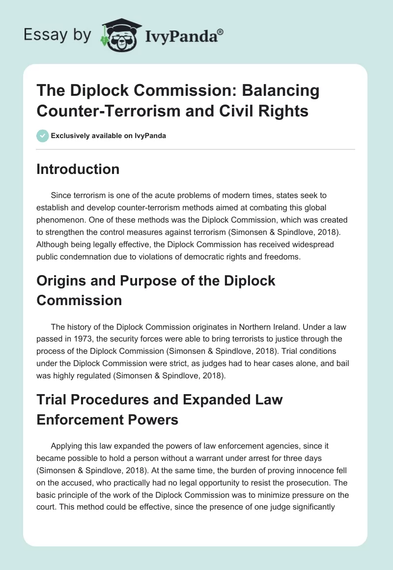 The Diplock Commission: Balancing Counter-Terrorism and Civil Rights. Page 1