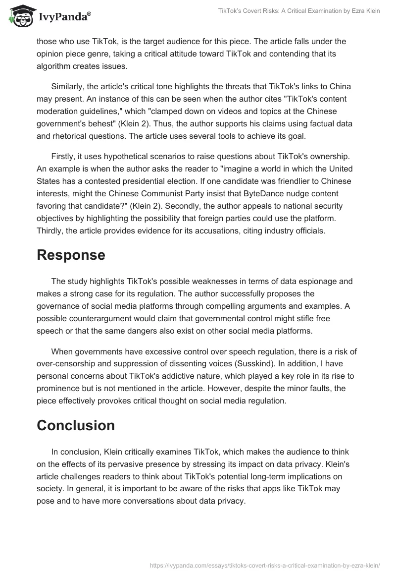 TikTok’s Covert Risks: A Critical Examination by Ezra Klein. Page 2