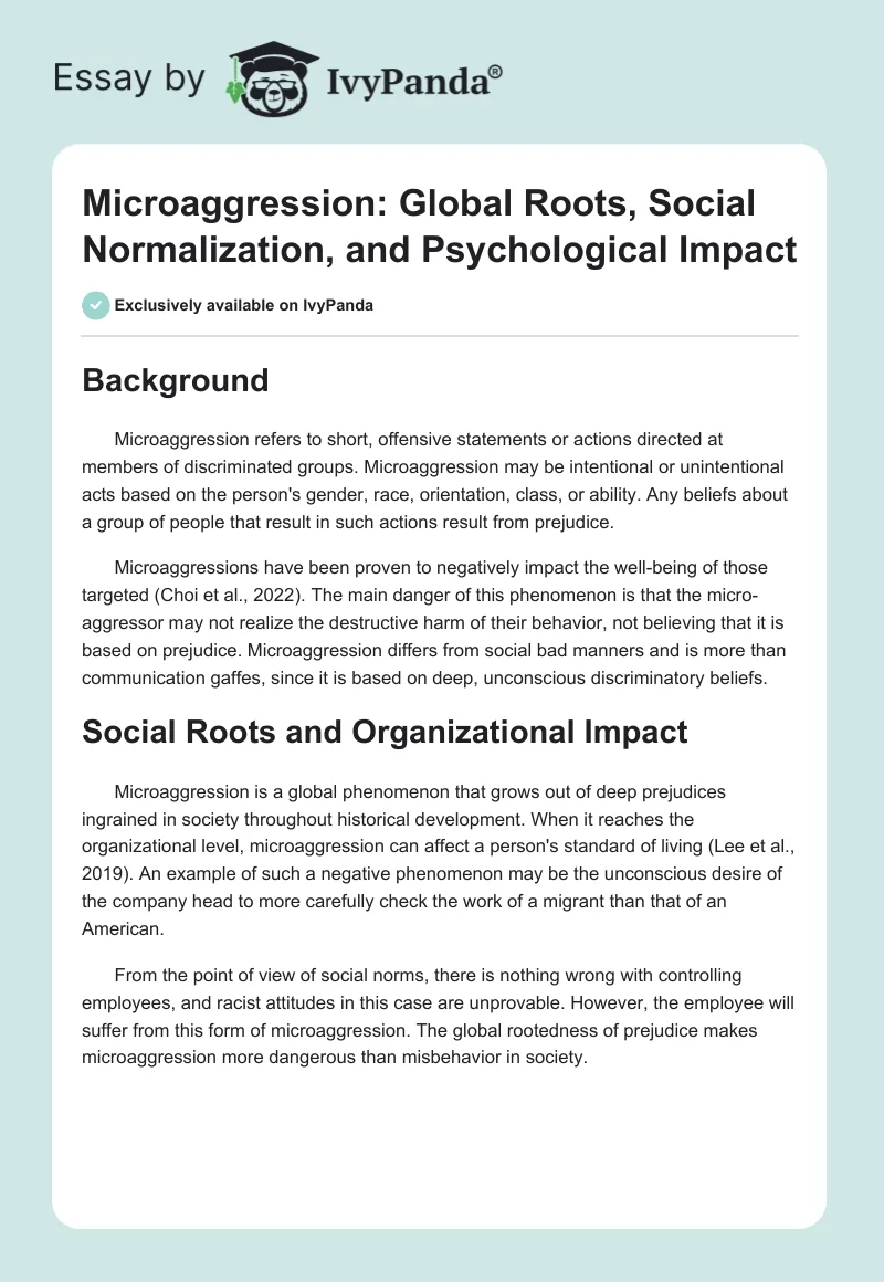 Microaggression: Global Roots, Social Normalization, and Psychological Impact. Page 1
