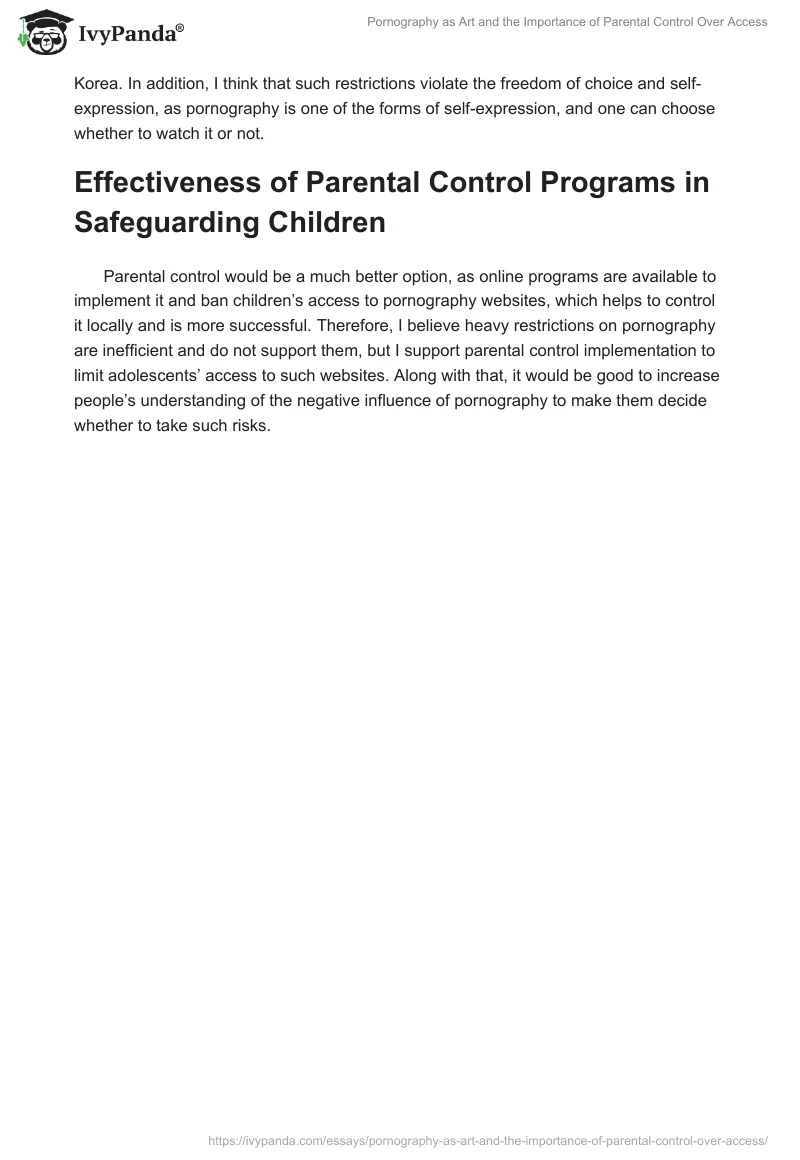 Pornography as Art and the Importance of Parental Control Over Access. Page 2