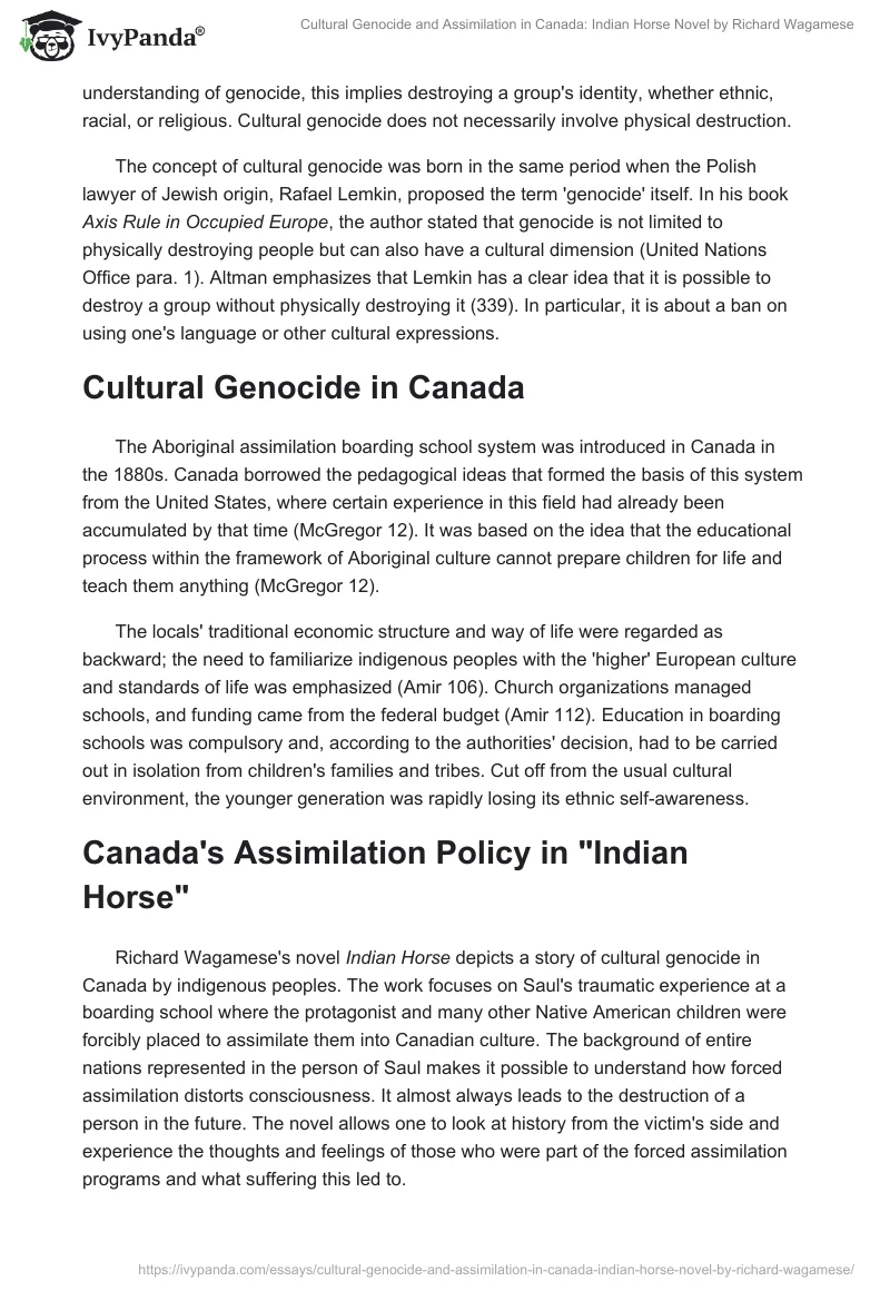 Cultural Genocide and Assimilation in Canada: Indian Horse Novel by Richard Wagamese. Page 2