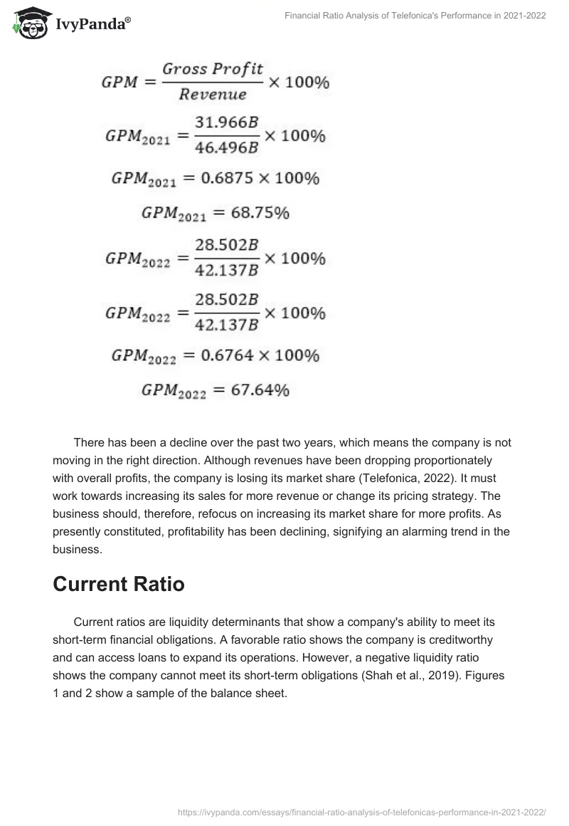 Financial Ratio Analysis of Telefonica's Performance in 2021-2022. Page 2