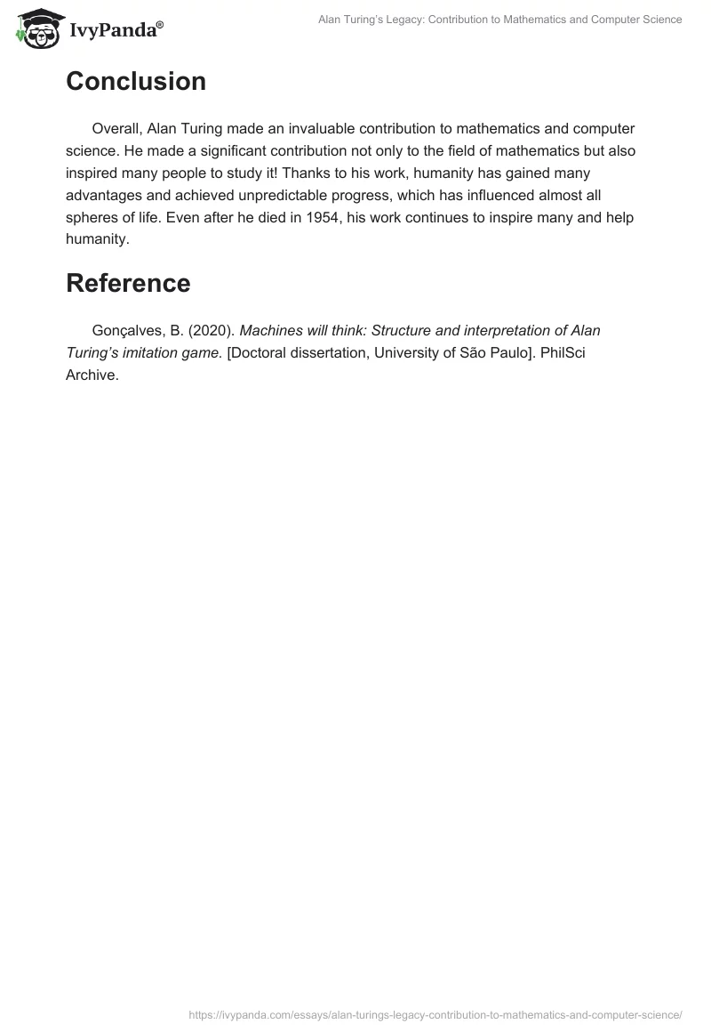 Alan Turing’s Legacy: Contribution to Mathematics and Computer Science. Page 2